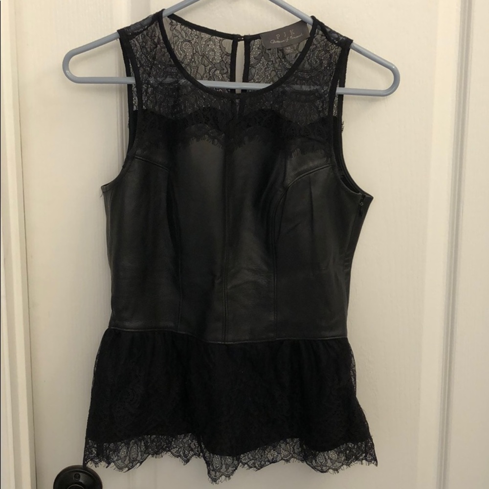 PJK Patterson J. Kincaid Black leather lace top